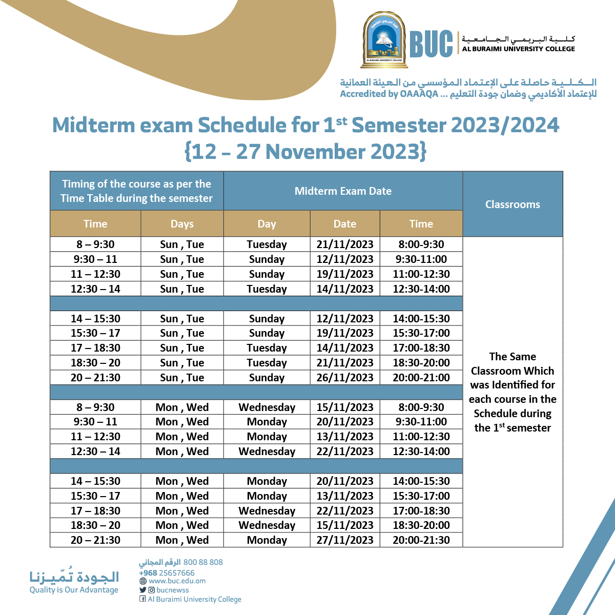 Midterm exam Schedule1st semester 2023/2024 - BUC